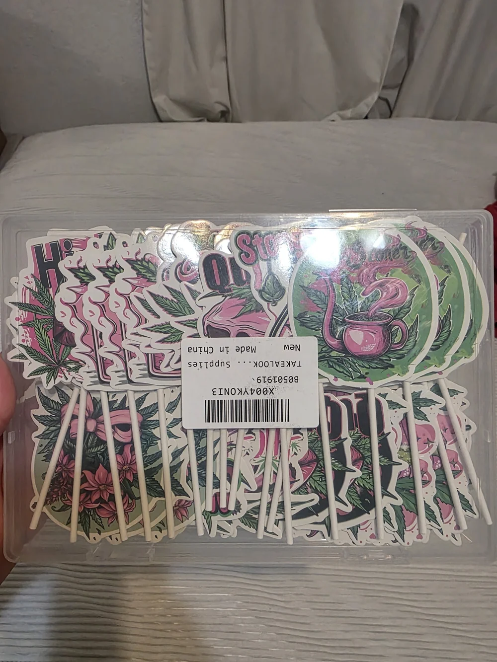 Amazon Pink & Green Cannabis Cupcake Toppers - Set of 6